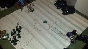 This is my tiny table, which grew steadily as I played higher point games...and my wife ceded more and more of the living room to my adorable machinations. 